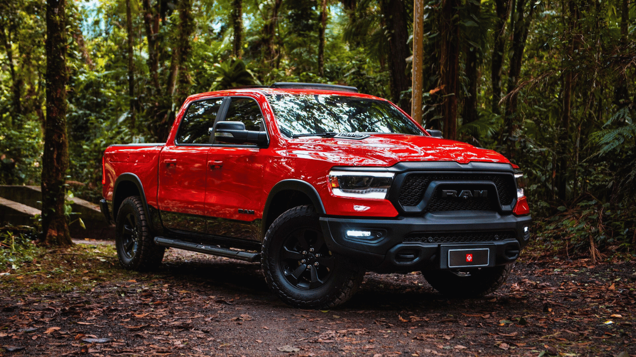 Red Dodge RAM 1500 pickup truck parked outdoors, one of the most stolen vehicles in Atlantic Canada in 2025.
